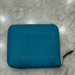 Hermes Silk In Teal Leather Zip Wallet